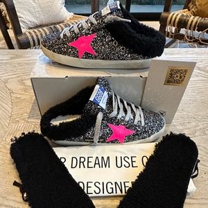 Brand New Authentic GOLDEN GOOSE Superstar Black Glitter Sabot Sneakers Sz38